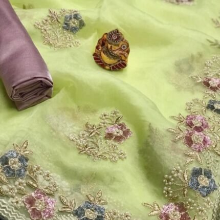 Fabulous Pure Organza Silk Saree Loaded With Heavy Contrast Color