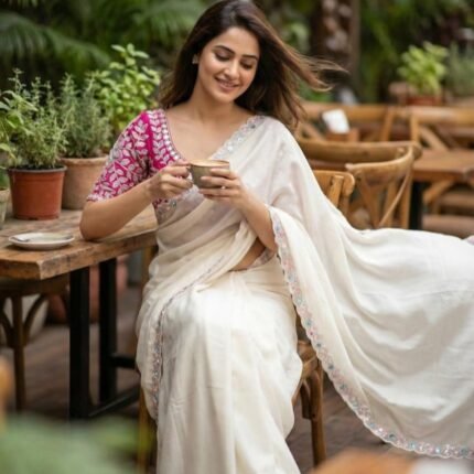 Elegant Satin Georgette Saree Hand Work Border