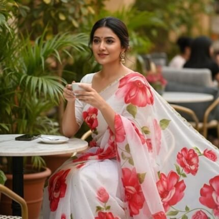 Latest Georgette Silk Saree With Floral Print
