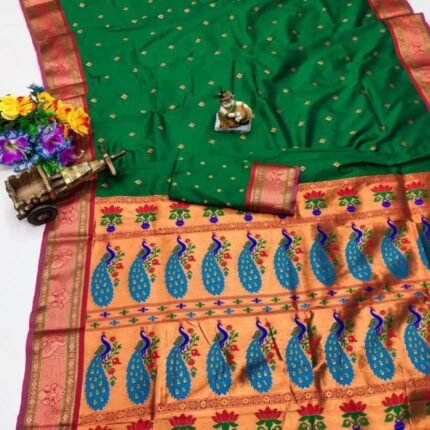 Trendy Banarasi Silk Saree With Peacock Design