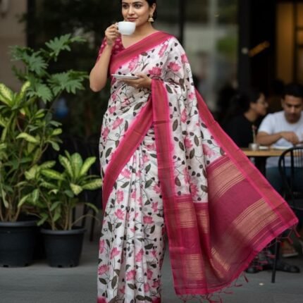 Fancy Handloom Tussar Saree With Panel Design