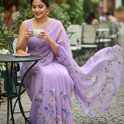 Pure Soft Georgette Silk Saree With Beautiful Digital Floral Print