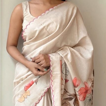 Heavy Handloom Tussar Silk Saree With Tulips Digital Print