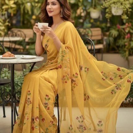 Elegant Soft Georgette Silk Saree With Fabulous Floral Print