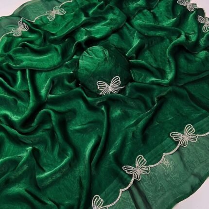 Exclusive Butterfly Design Self Embroidery Work Party Special Trendy Saree