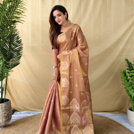Elegant Zari Tissue Weaving Saree With All Over Elephant Pattern