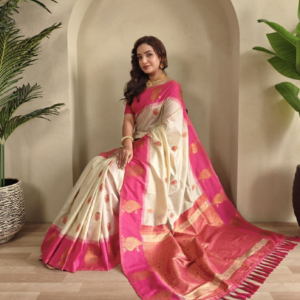 Elegant Dual Tone Silk Saree Along With Unique Peacock Motifs In Border