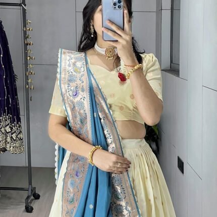 Premium Creamy Paithani Silk Lehenga Choli With Zari Border