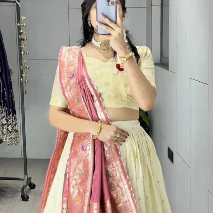 Premium Creamy Paithani Silk Lehenga Choli With Zari Work