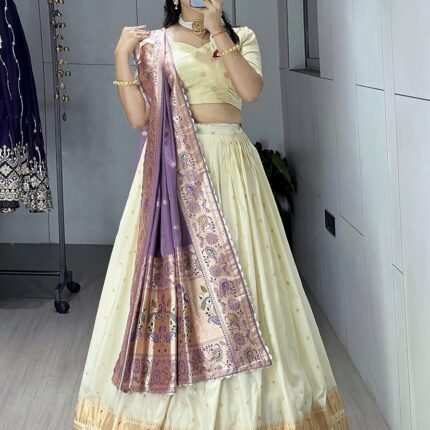Trending Creamy Paithani Silk Embroidered Lehenga Choli