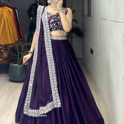 Fabulous Purple Fendi Satin Embroidered Lehenga Choli