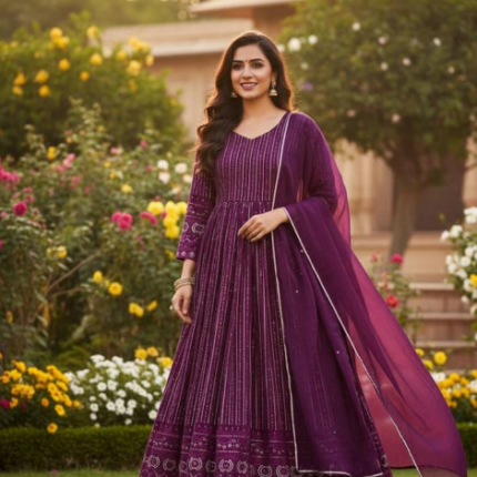 Gorgeous Wine Purple Georgette Anarkali With Sequins Work