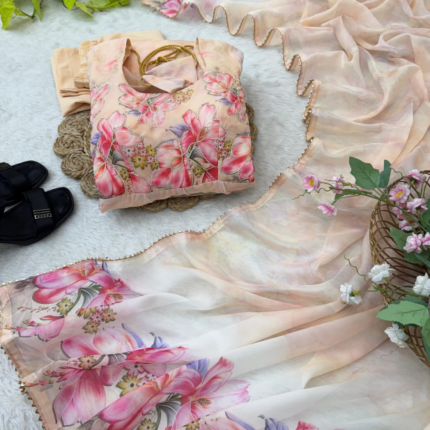 Super Taby Silk Organza Anarkali Set With Floral Digital Print