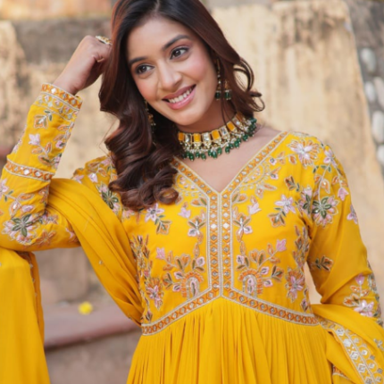 Gorgeous Faux Blooming Anarkali Gown With Sequins Embroidered Work