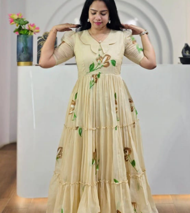 Classy Frock With Hand-Printed Work