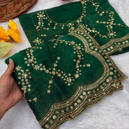 Gorgeous Fendy Chiffon Saree With Multi Sequins Embroidery Work