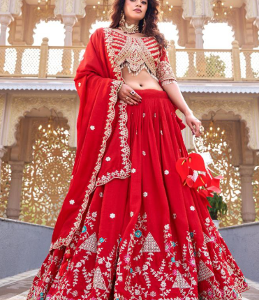 Gorgeous Red Vichitra Silk Lehenga Choli With Sequins Embroidery