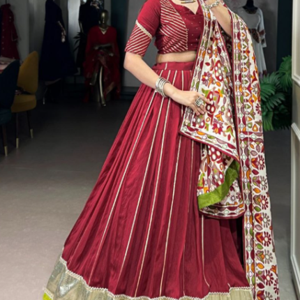 Pure Chanderi Embroidered Lehenga With Zari Weaving Work
