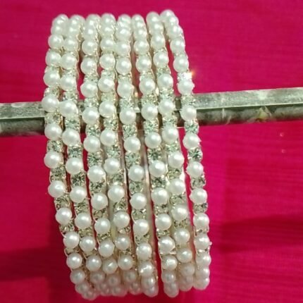 Premium Alloy Bangle Set With White Pearl Beads