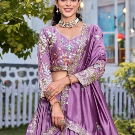 Classy Lavender Vichitra Silk Embroidered Lehenga Choli
