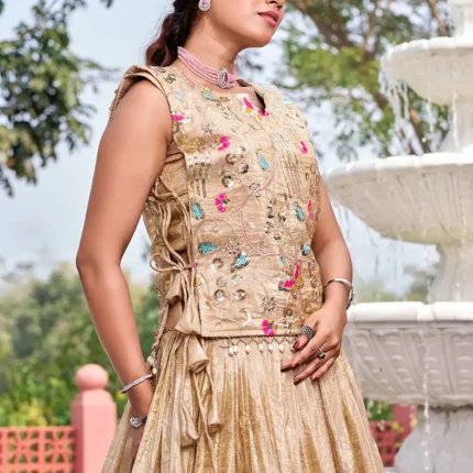 Classy Creamy Gold Crush Lehenga Choli With Embroidery Work