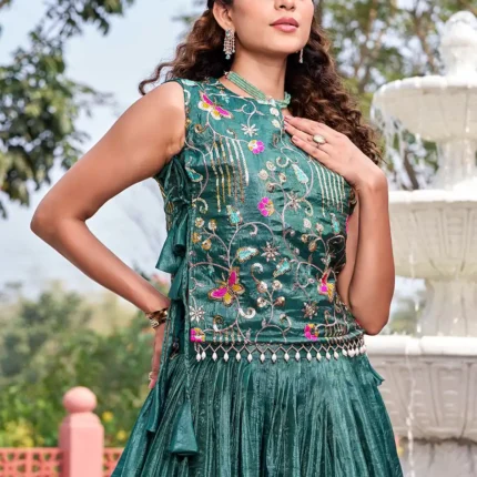 Solid Gold Crush Lehenga Choli With Sequins Work