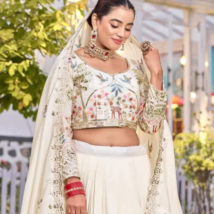 Trendy White Vichitra Silk Lehenga Choli With Thread Work