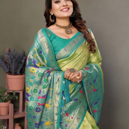 Lime Green Pure Banarasi Tissue Silk Saree