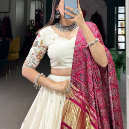 Gorgeous Khadi Cotton Lehenga Choli With Embroidery Work
