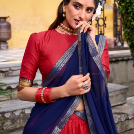 Premium Red Poly Cotton Lehenga Choli With Zari Work