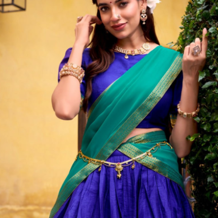 Elegant Royal Blue Poly Cotton Lehenga Choli With Zari Weaving Work