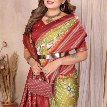 Trendy Multi Colour Soft Silk Ikkat Weaving Saree
