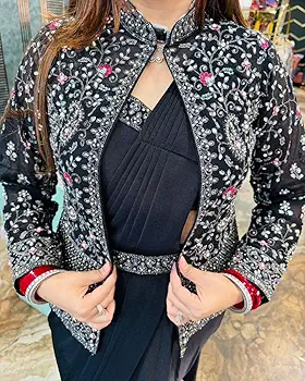 Gorgeous Black Satin Crepe Ready-To-Wear Saree With Sequins Work