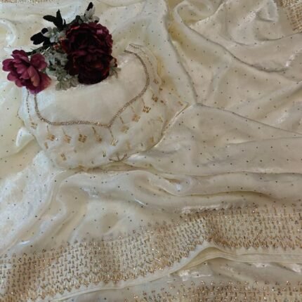 Stunning White Soft Space Silk Saree With Dual Shaded Fabric