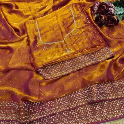 Rust Orange Soft Space Silk Saree With Dual Shaded Fabric