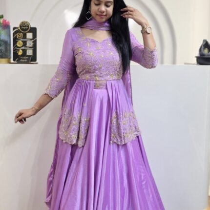 Lavender Chinon Silk Lehenga With Sequins Work