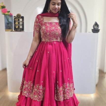 Gorgeous Magenta Pink Chinon Silk Lehenga With Sequins Work