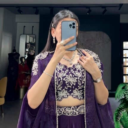 Stunning Purple Fendi Silk Embroidered Lehenga With Shrug