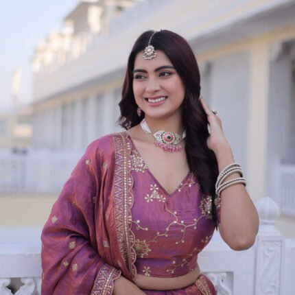 Plum Purple Silk Lehenga With Sequins Embroidery Work