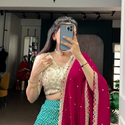 Latest Bandhej & Ajrakh Printed Lehenga With Sequins Work