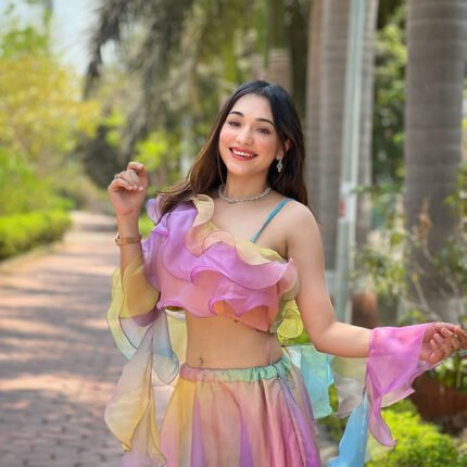 Fabulous Rainbow Silk Organza Lehenga With Digital Work