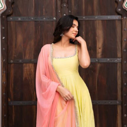 Fabulous Yellow Faux Georgette Anarkali Suit Set