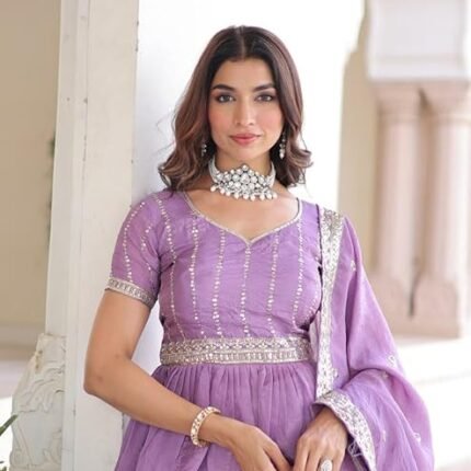 Lavender Gold Crush Lehenga With Multi Thread Embroidery