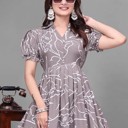 Classy Long Gown With Puffy Sleeves & Printed Work