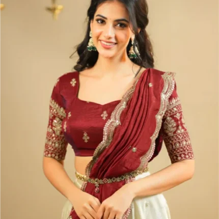 Trendy Maroon Silk Lehenga With Embroidery Work