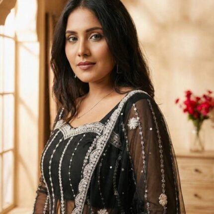 Black Silk Satin Lehenga Choli With Embroidery Work