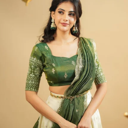 Stunning Mehendi Green Crepe Silk Lehenga With Sequins Work
