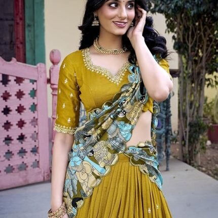 Yellow Vichitra Silk Lehenga Choli With Sequins Embroidery Work