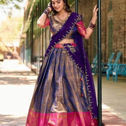 Gorgeous Kanjivaram Lehenga Choli With Zari Weaving