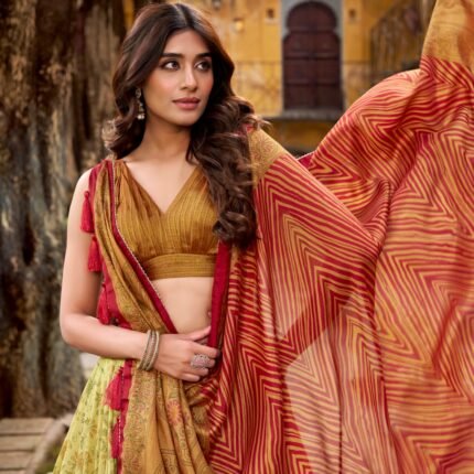 Latest Vichitra Silk Lehenga Choli With Printed Work